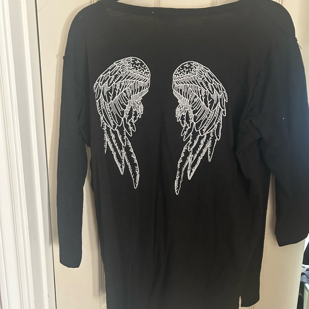 Umgee Black Top with White Wing Design